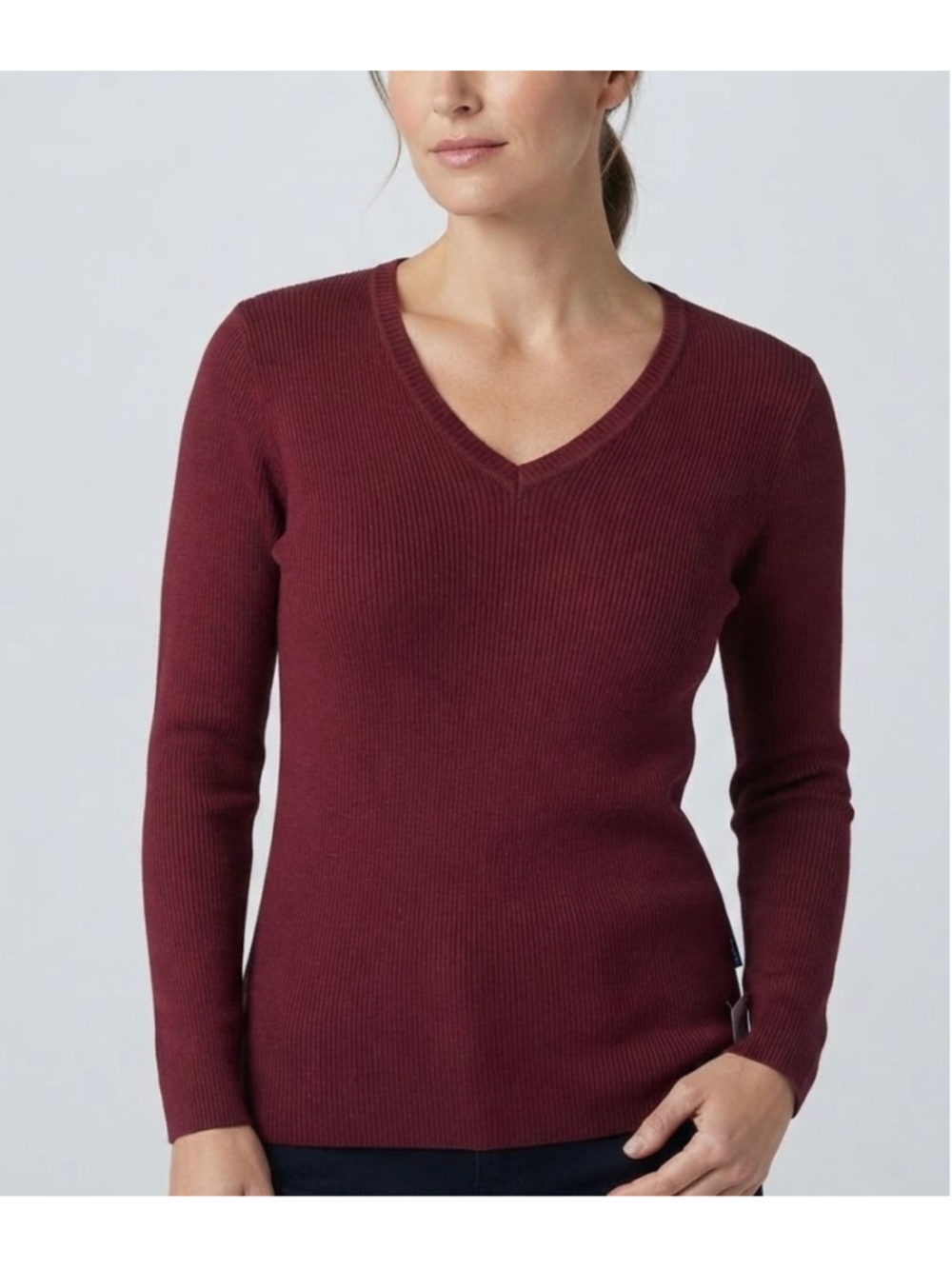 Karen Scott Burgundy Ribbed V-Neck Sweater NWT Petite Large Classic Casual